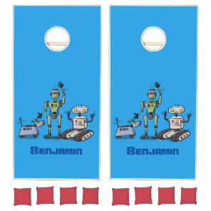 Happy cute robots trio cartoon cornhole set