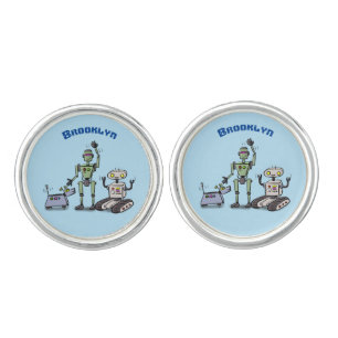 Happy cute robots trio cartoon cufflinks