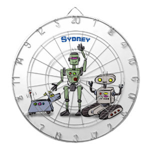 Happy cute robots trio cartoon dart board