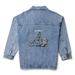 Happy cute robots trio cartoon denim jacket