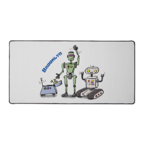 Happy cute robots trio cartoon desk mat