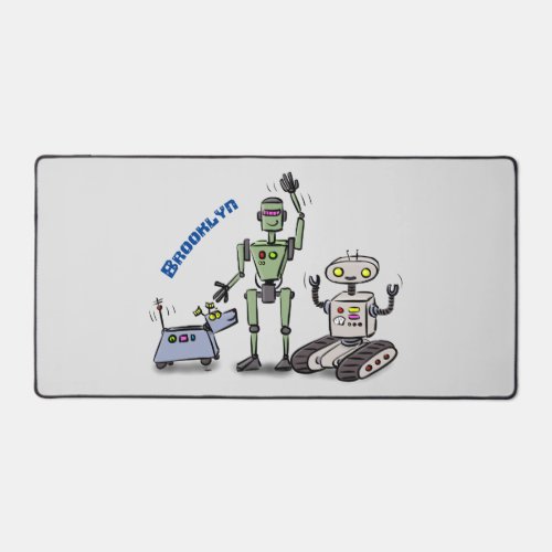 Happy cute robots trio cartoon desk mat