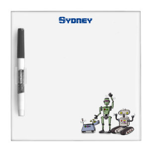 Happy cute robots trio cartoon dry erase board