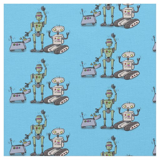 Happy cute robots trio cartoon fabric