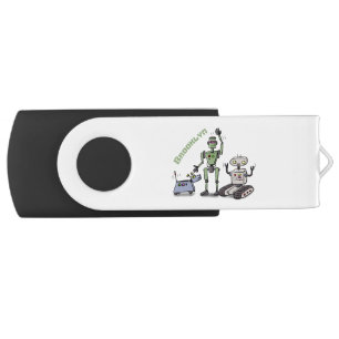 Happy cute robots trio cartoon flash drive