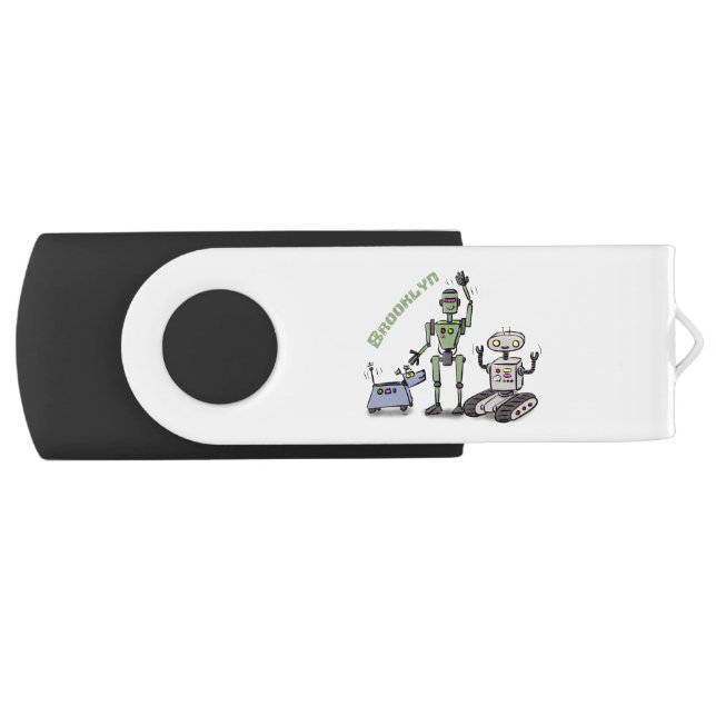 Happy cute robots trio cartoon flash drive (Front)