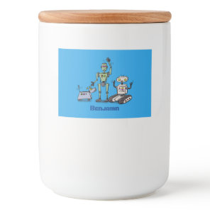 Happy cute robots trio cartoon food label