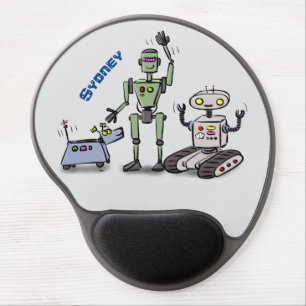 Happy cute robots trio cartoon gel mouse pad