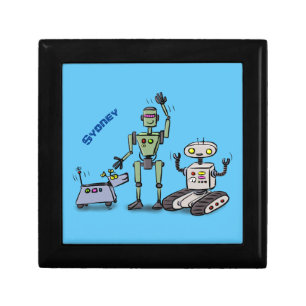 Happy cute robots trio cartoon gift box
