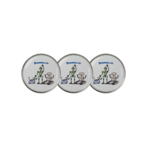 Happy cute robots trio cartoon golf ball marker