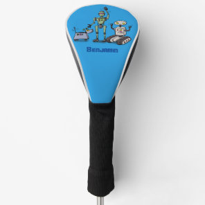 Happy cute robots trio cartoon golf head cover