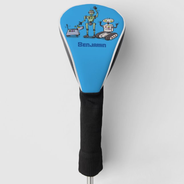Happy cute robots trio cartoon golf head cover (Front)