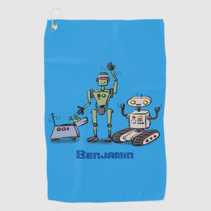 Happy cute robots trio cartoon golf towel