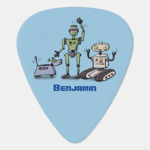 Happy cute robots trio cartoon guitar pick