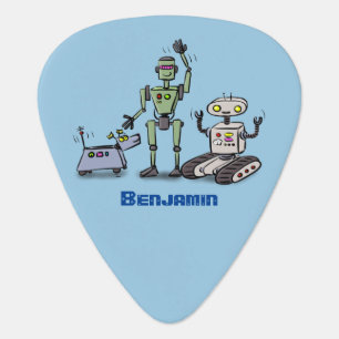Happy cute robots trio cartoon guitar pick