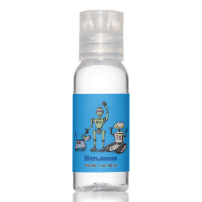 Happy cute robots trio cartoon hand sanitizer