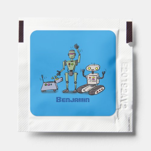 Happy cute robots trio cartoon hand sanitizer packet