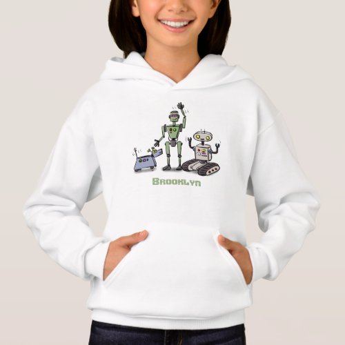 Happy cute robots trio cartoon hoodie