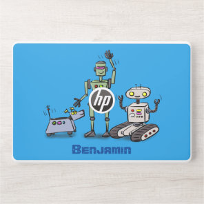 Happy cute robots trio cartoon HP laptop skin