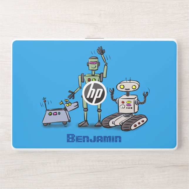 Happy cute robots trio cartoon HP laptop skin (Front)