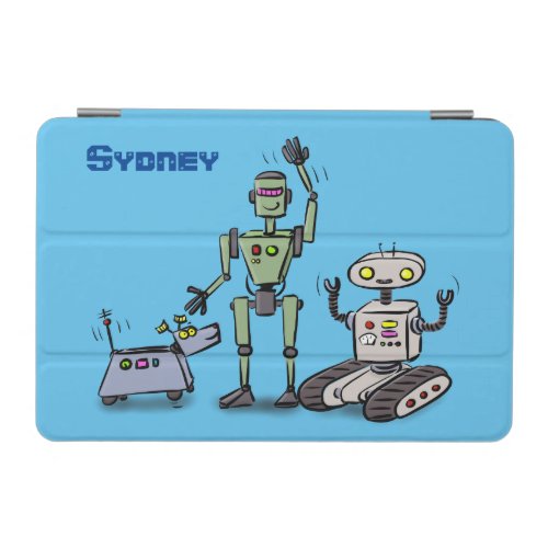 Happy cute robots trio cartoon iPad mini cover