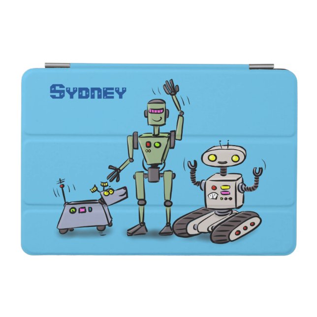Happy cute robots trio cartoon iPad mini cover (Horizontal)