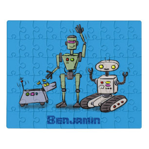 Happy cute robots trio cartoon jigsaw puzzle