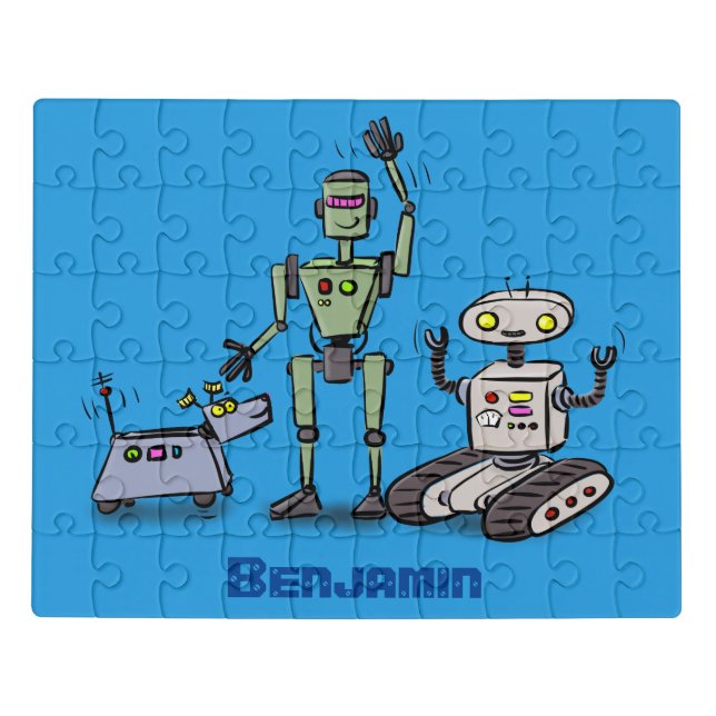 Happy cute robots trio cartoon jigsaw puzzle (Puzzle Horizontal)