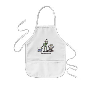 Happy cute robots trio cartoon kids' apron