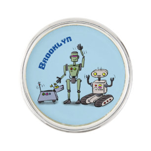 Happy cute robots trio cartoon lapel pin