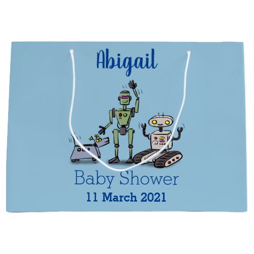 Happy cute robots trio cartoon large gift bag