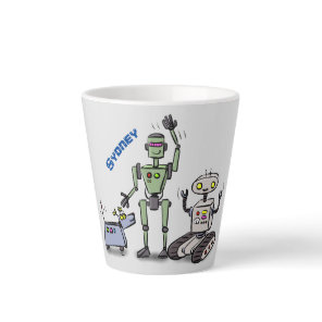 Happy cute robots trio cartoon latte mug