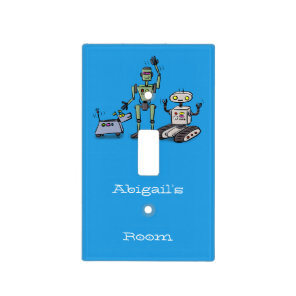 Happy cute robots trio cartoon light switch cover