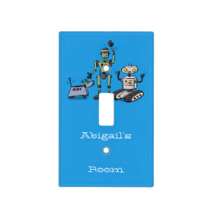 Happy cute robots trio cartoon light switch cover