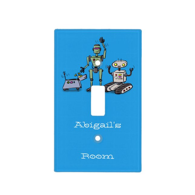 Happy cute robots trio cartoon light switch cover (Front)