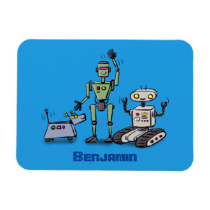Happy cute robots trio cartoon magnet