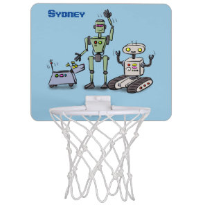 Happy cute robots trio cartoon mini basketball hoop