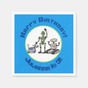 Happy cute robots trio cartoon napkins