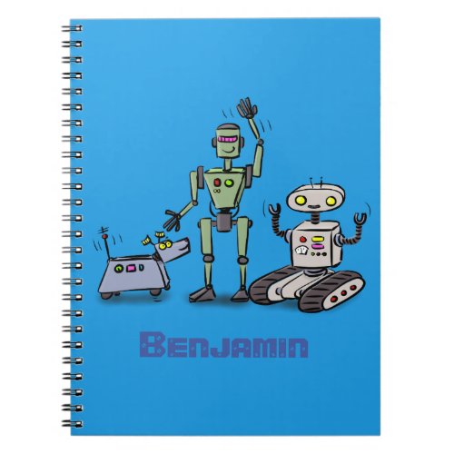 Happy cute robots trio cartoon notebook