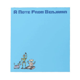 Happy cute robots trio cartoon notepad