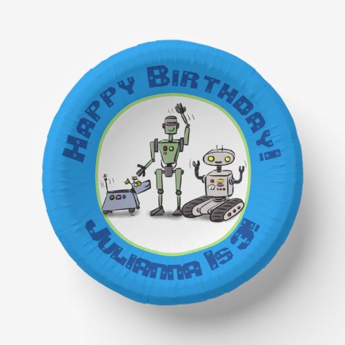 Happy cute robots trio cartoon paper bowls