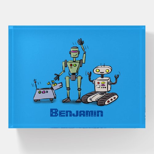 Happy cute robots trio cartoon paperweight