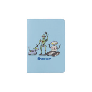 Happy cute robots trio cartoon passport holder