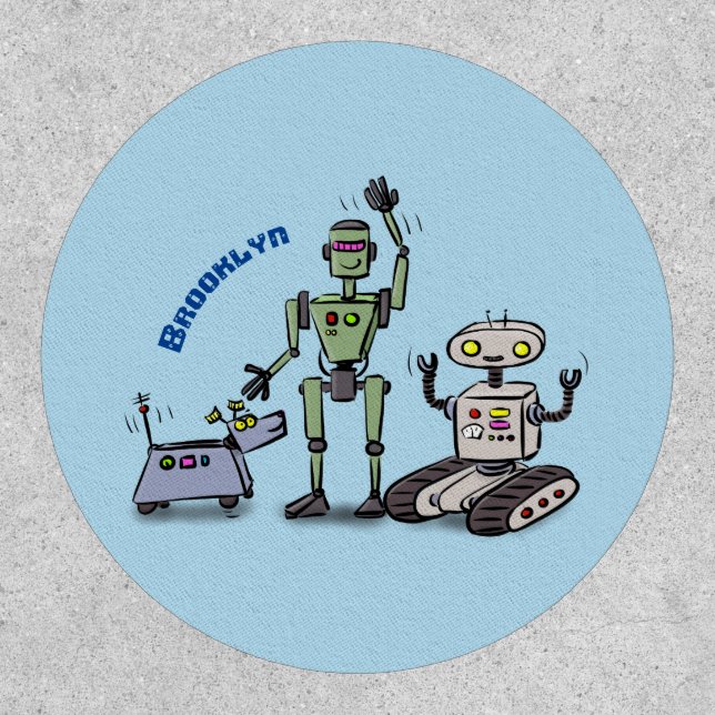 Happy cute robots trio cartoon patch (Front)