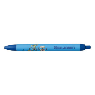 Happy cute robots trio cartoon pen
