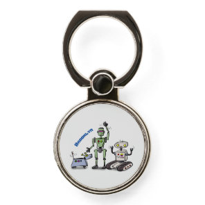 Happy cute robots trio cartoon  phone ring stand
