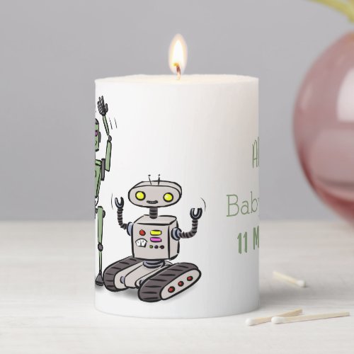 Happy cute robots trio cartoon pillar candle