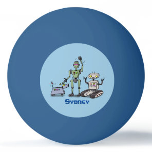 Happy cute robots trio cartoon ping pong ball