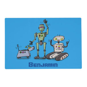 Happy cute robots trio cartoon placemat