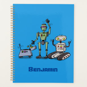 Happy cute robots trio cartoon planner